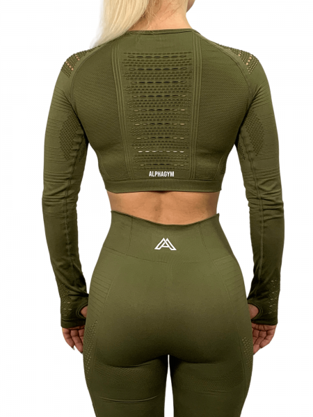 "RESISTANCE" Cropped Longsleeve military green