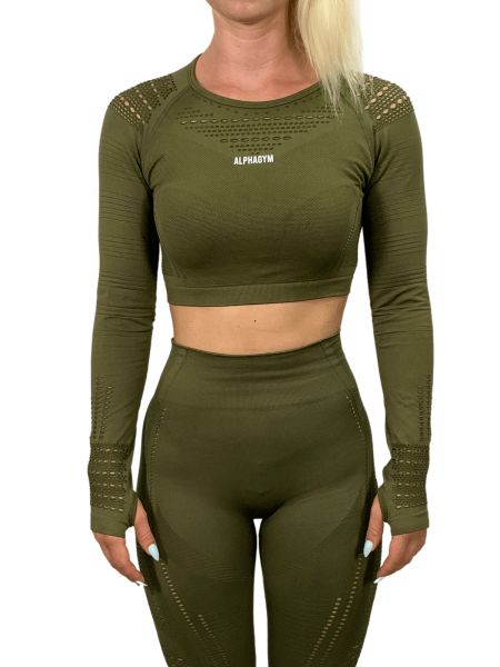 "RESISTANCE" Cropped Longsleeve military green