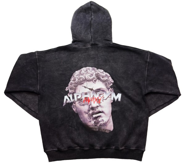 ALPHA GYM "INVICTUS" Oversized Fitness Hoodie grey washed
